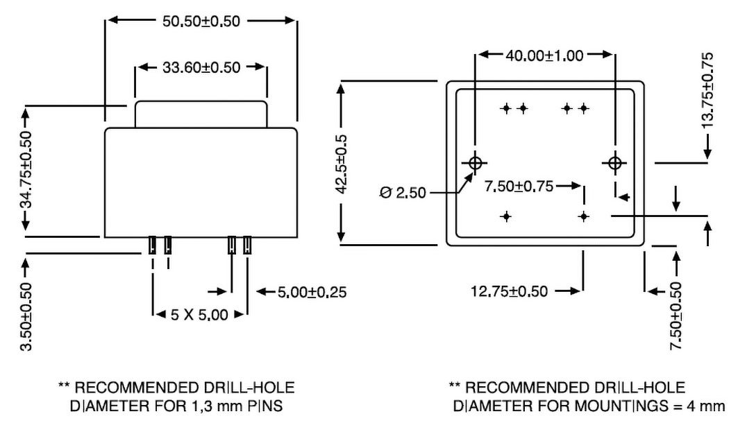 Transformators 220V=>2x15V, 2x315mA, 10VA, 52x44x35mm