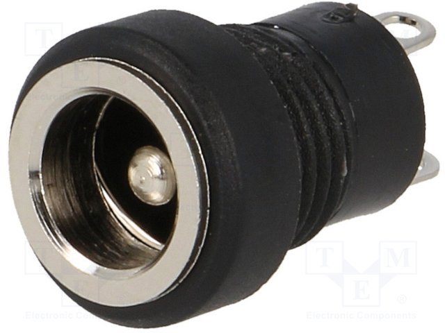 2.1*5.5mm, ligzda, skruvējamā (M8x0.75), plastmasas, vadam, 2A/30VDC, uzgrieznis apakšpusē, LUMBERG