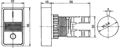 Paneļu slēdzejs, 30mm, 2 poz./2 kont./sarkans/zaļš ON-(OFF)/OFF-(ON), apgaismošana, IP65, 3A/230VAC