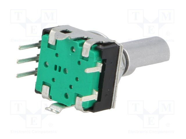 Enkoders, 24imp/revol., 12.5x13.4mm, L=20mm, metāla rokturis D=6mm, D-profils, vertīkals, ar spiedpogu