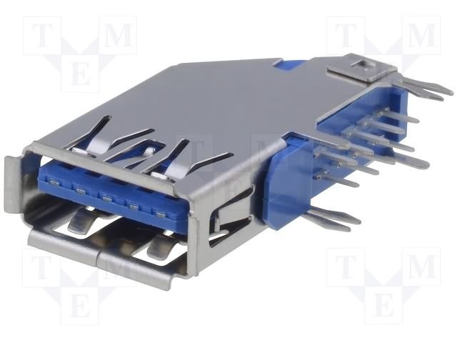 USB A(3.0) ligzda, uz šasija, vertikāls, THT montāža