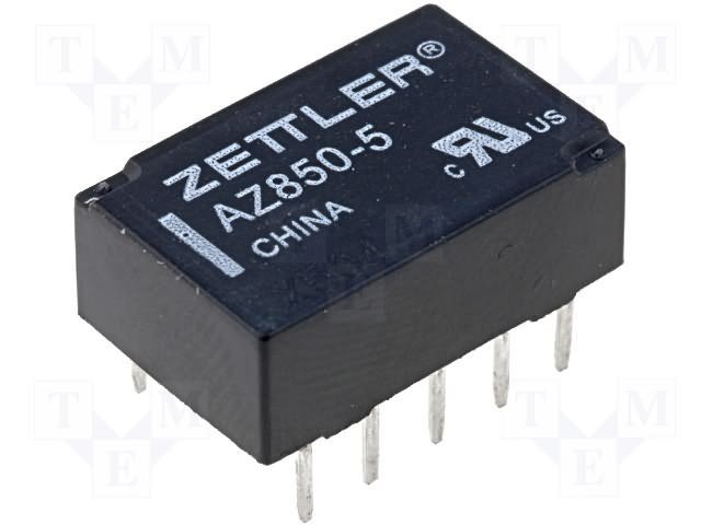 Relejs DC5V, DPDT, 2x0.5A/125VAC, 2x1A/30VDC, 178Ω(28mA), divi kontakti uz pārslēgšanu, bistabilas/polarizetais, 9x14x5mm, ZETTLER