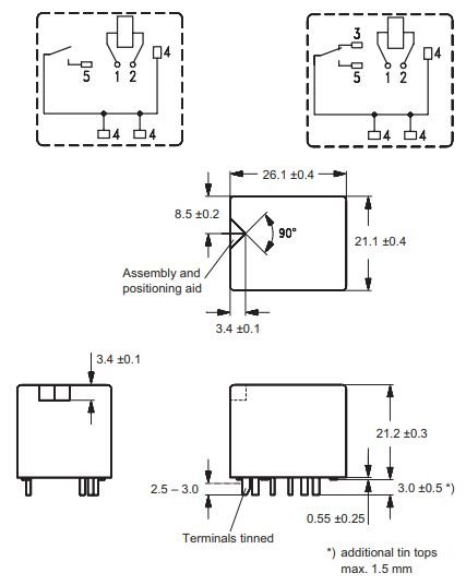 Relejs DC12V, SPST-NO, 45A/12VDC, 90R(133mA), viens kontakts uz saslēgšanu, 26.1x21.2x21.1mm, TE Connectivity