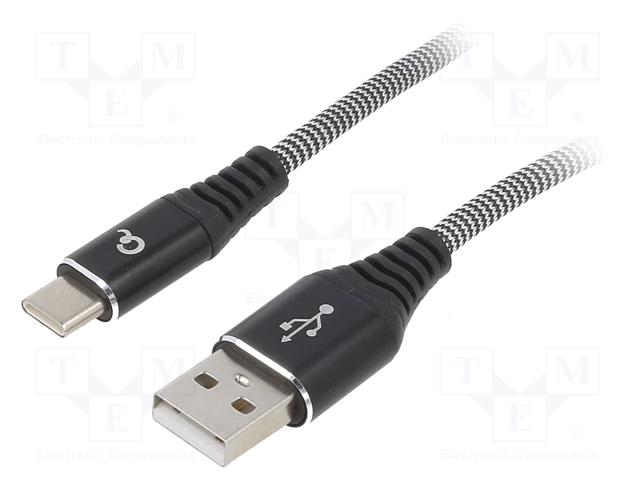 USB-C štekers/USB-A 2.0 štekers, vads, Tekstila apvalks, 1m