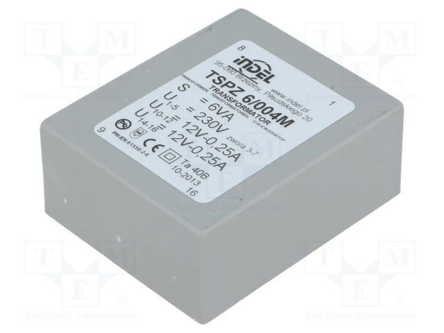 Transformators 220V=>2x12V, 2x250mA, 6VA, 44x53x21.8mm