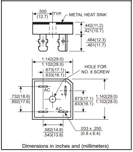 BR3510 Tiltiņš 1000V, 35A, plakana veida, biezums 11mm, izvadi 6.4*0.8mm