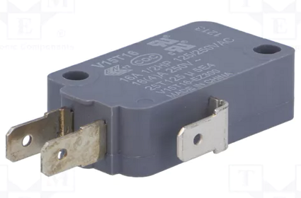 Mikropārslēdzējs bez sviras, SPDT, ON-(ON), 16A/250VAC, IP40, 2.94N, 33x10,3x15,9mm, 4.8x0.5mm, viens kontakts uz parslēgšanu, HONEYWELL