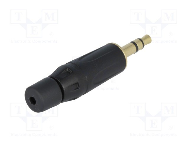 3.5mm štekers, stereo, metālisks, uz vadu, ar amortizatoru, GOLD/melns, AMPHENOL