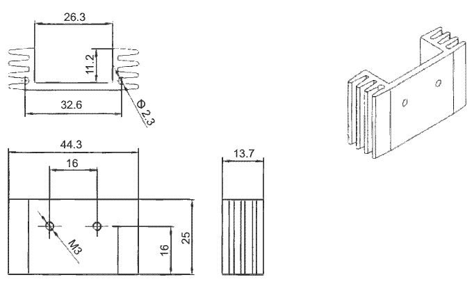 Radiators 43x25x13mm, U veida, TO220, aluminijs, melna krasa