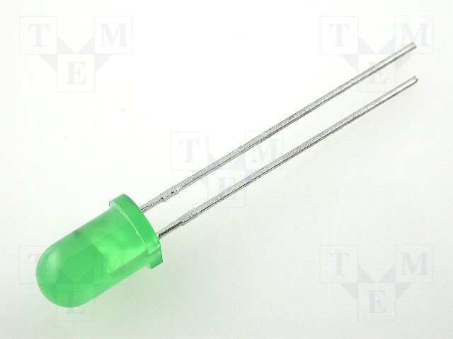 5mm, zaļa, 12V, 8...20mcd, 60°, 12V/10...15mA, 568nm, gaismas diode