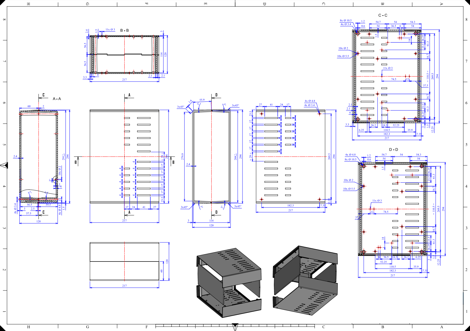 Plastmasas korpuss, 294x217x117mm, polistirens, melnā krasa, ar ventilāciju