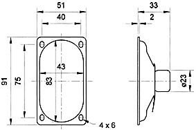 Skaļrunis 3W, 8R, 130...20000Hz, 84dB, 50.5x90.5x43mm