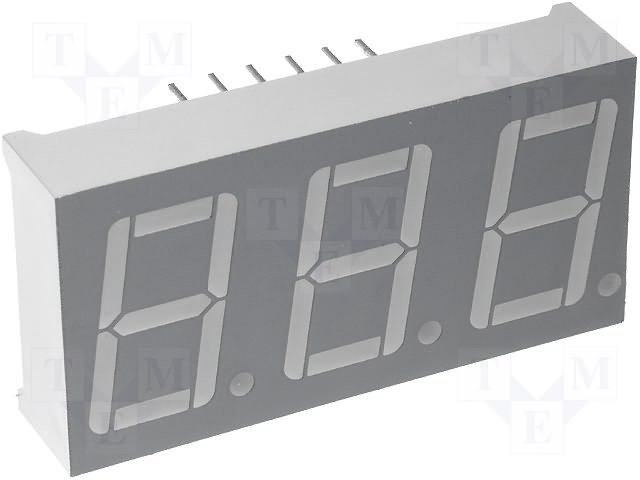 7LED indikators, trijkāršs, 14.2mm, 19x37.6mm, kopējs katods, sarkans