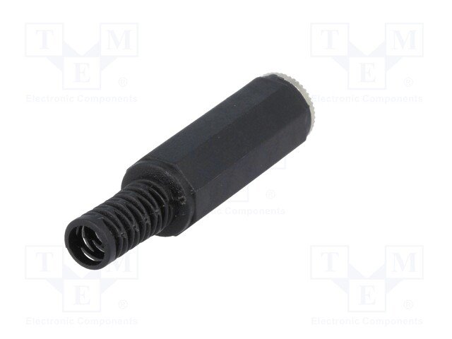 2.5mm ligzda, mono, plastmasas, uz vadu, ar amortizatoru