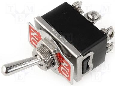 Tumblers, SP3T, ON-OFF-ON, 10A/250VAC, skrūvejamas, M12, 29x15.8x19mm, ar fiksaciju