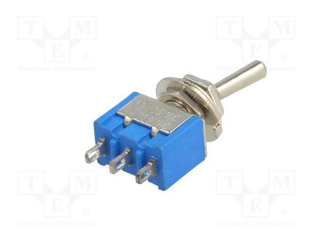 Tumblers, SP3T, ON-OFF-ON, 3A/250VAC, lodēšanai, Ø6mm, 12.5x11.5x9.5mm, viens kontakts uz trīm stavoklim, ar fiksaciju, collas vītne