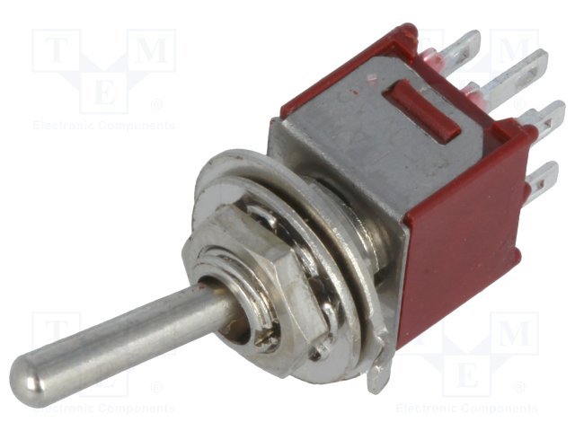 Tumblers, DPDT, ON-ON, 1A/250VAC, lodēšanai, M5, 8.3x9.2x8.6mm, divi kontakti uz divam stavoklim, ar fiksaciju