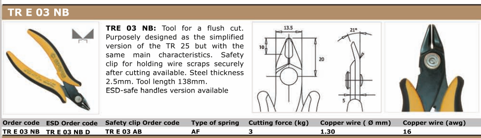 Asknaibles PG-TRE03NB, L=140mm, varu stieple max. 1.3mm, 21°, PIERGIACOMI