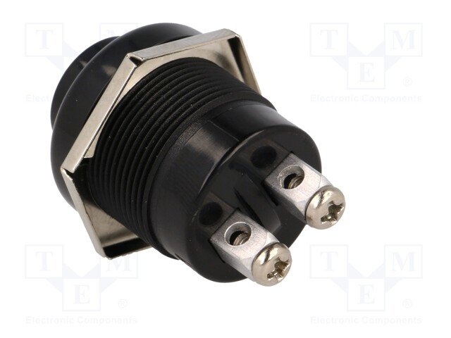 Poga SPST-NO, OFF-(ON), 10A/12VDC, Ø22.2mm, IP40, melna krasa, bez fiksacijas