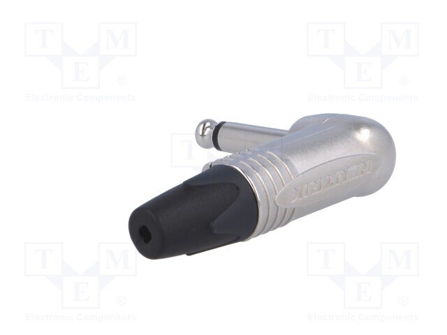 6.35mm štekers, mono, metālisks, uz vadu, ar amortizatoru, sudrabots, leņķisks, 4...7mm, NEUTRIK