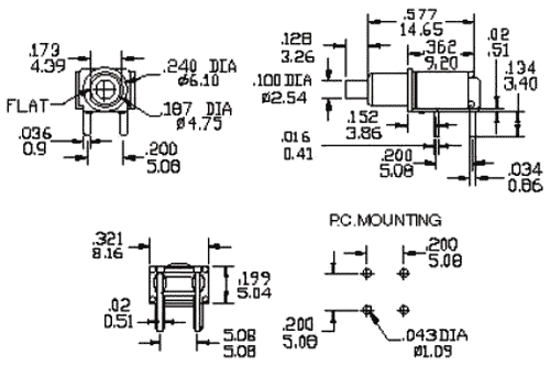 Poga SPST-NO, OFF-(ON), 1A/125VAC, 1A/28VDC, Ø6.35mm, 8.67x14.65mm, leņkisks, uz plate, bez fiksacijas