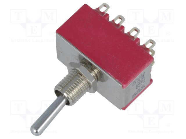 Tumblers, 4PDT, ON-OFF, 5A/125VAC, 5A/28VDC, lodēšanai, M6, 21.6x12.7x12mm, ar fiksaciju