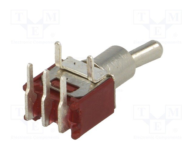 Tumblers, SPDT, ON-ON, 1A/250VAC, Ø5mm, lodēšanai, PCB, 8x10x6mm, ar fiksaciju, leņkisks