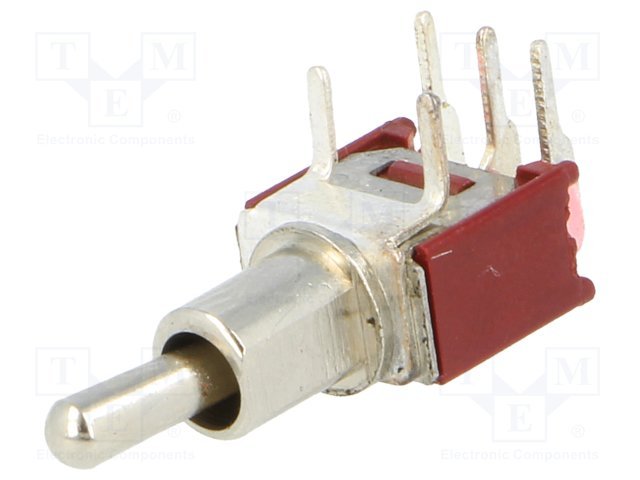 Tumblers, SPDT, ON-ON, 1A/250VAC, Ø5mm, lodēšanai, PCB, 8x10x6mm, ar fiksaciju, leņkisks