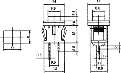 Poga SPST-NC, ON-(OFF), 1A/250VAC, 14x14x18mm, 1 kontakts uz ATSLĒGŠANU, bez fiksacijas