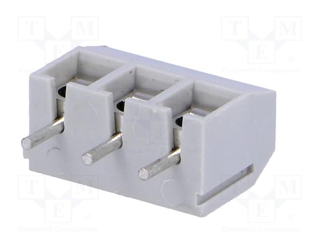 Terminal Blocks PCB, ar skrūvēm, 3pin, 5mm, 1.5mm2, 250V/16A, 12.5x9x20mm, peleka krasa