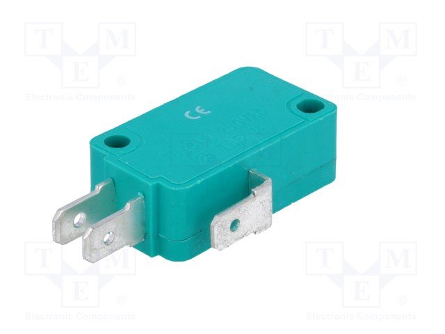 Mikropārslēdzējs bez sviras, SPDT, ON-(ON), 10A/250VAC, IP40, 28x10.3x16mm, viens kontakts uz parslēgšanu