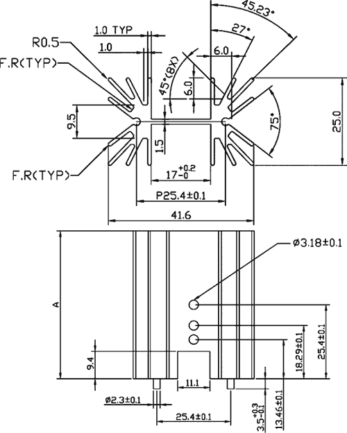 Radiators 42x38x25mm, H veida, 6.2K/W, TO220, aluminijs, melna krasa
