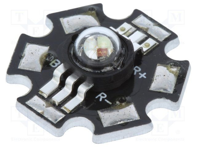 Ultra spožas gaismas diode, 3W, STAR, 1.9..2.5/2.8..3.4/2.8..3.4V/350mA, 50-58lm/100-120lm/18-22lm, 130grad, RGB