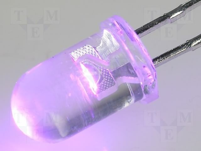 5mm, ultraviolets, 200mcd, 15grad., 2.8...3.9V/20mA, 400...410nm, gaismas diode