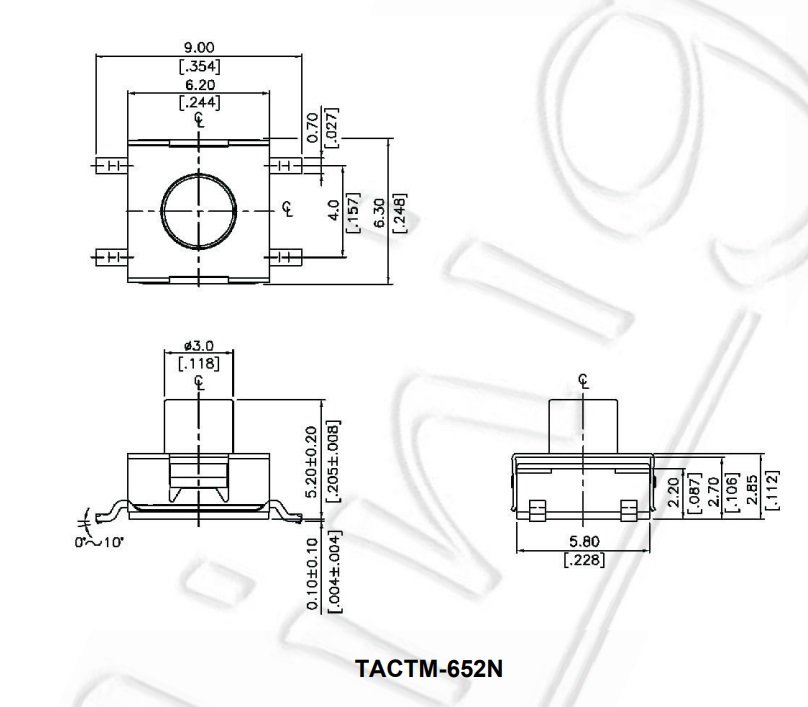 Mikroslēdzejs horizontāls, SPST-NO, OFF-(ON), 0.05A/12VDC, SMD, 6.2x6.2x2.85mm, 1.6N, L=2.3mm