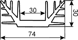 Radiators 74x35x30mm, U veida, aluminijs, sudraba krāsa