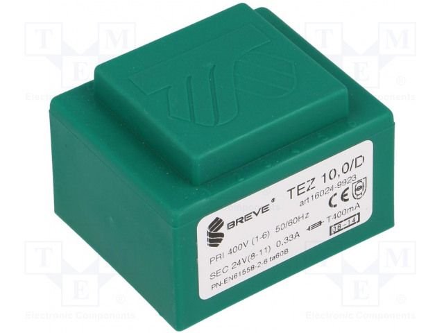 Transformators 400V=>24V, 416.6mA, 10VA, 44x52x35mm