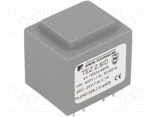 Transformators 400V=>24V, 104mA, 2.6VA, 28x33x30mm