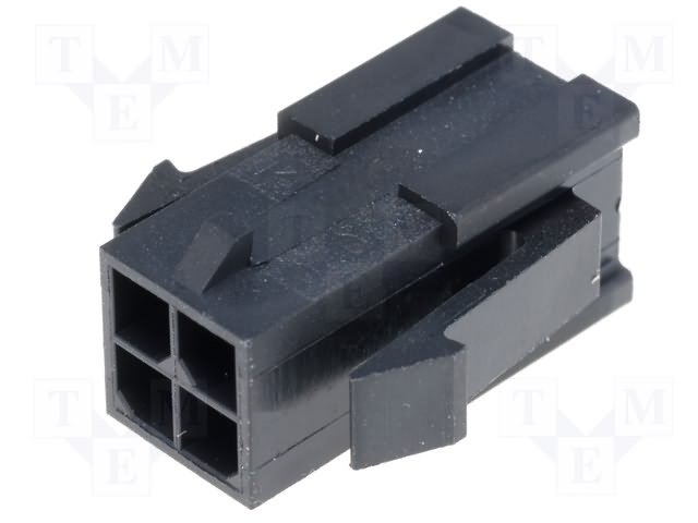 4pin(2x2), MicroFit, korpuss "mama" uz vadam, bez kontaktiem, solis=3x3mm, 5A