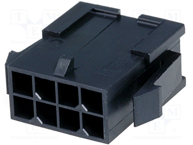 8pin(2x4), MicroFit, korpuss "mama" uz vadam, bez kontaktiem, solis=3x3mm, 5A