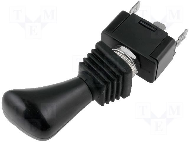 Tumblers, SP3T, ON-OFF-ON, 6A/250VAC, lodēšanai, 6.3x0.8mm, M12, 28.6x16x17mm, CSI, ar fiksaciju, liels plastmasas rokturis