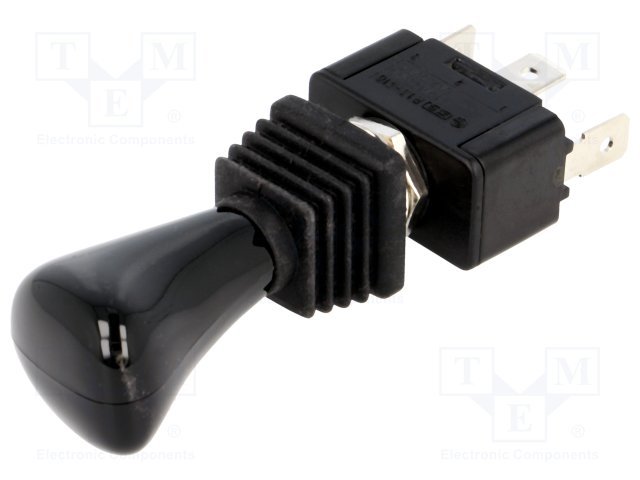 Tumblers, SP3T, ON-OFF-ON, 6A/250VAC, lodēšanai, 6.3x0.8mm, M12, 28.6x16x17mm, CSI, ar fiksaciju, liels plastmasas rokturis