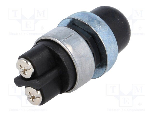 Poga SPST-NO, OFF-(ON), 60A/12VDC, M16, Ø16mm, 1 kontakts uz saslēgšanu, bez fiksacijas, melnā