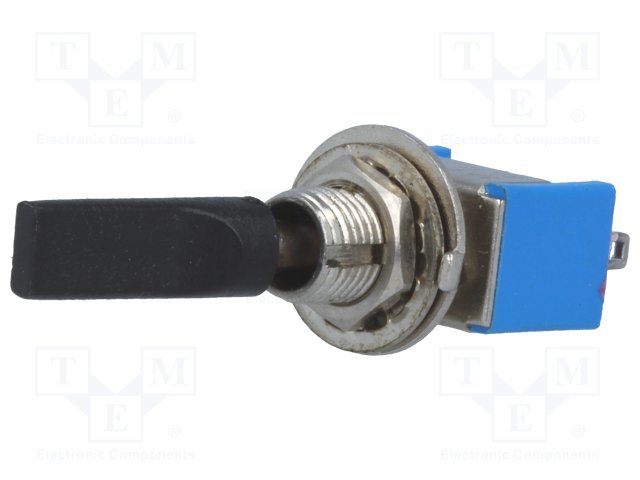 Tumblers, SPDT, ON-ON, 3A/250VAC, lodēšanai, M6, 13.2x7.9x9.5mm, viens kontakts uz divam stavoklim, ar fiksaciju, melns rokturis