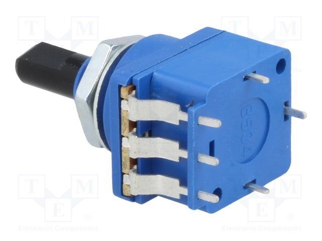 500K mono, ar spiedpogu slēdzi, 20.5x17.2x17mm, 200mW, 6mm, D profils, potenciometrs ar linearu atkarību