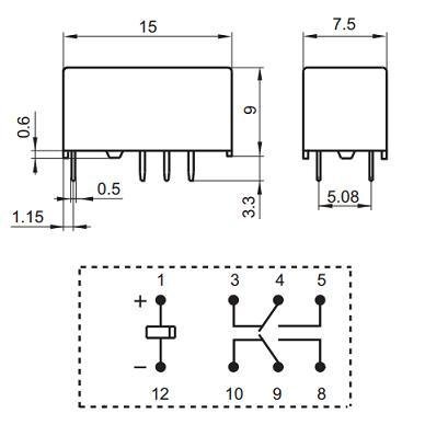 Relejs DC24V, DPDT, 2x0.5A/125VAC, 2x2A/30VDC, 2.88kΩ(8.3mA), divi kontakti uz pārslēgšanu, 14.8x7.3x9.2mm, OMRON