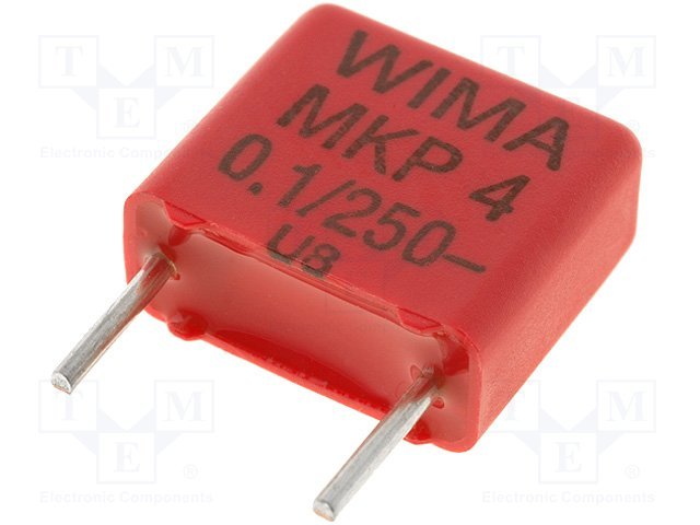 100nF/250VDC, 160VAC, ±10%, polipropilēns kondensātors 7.5mm, 4.5x9.5x10.3mm, WIMA