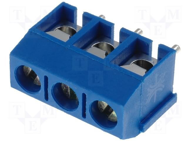 Terminal Blocks PCB, ar skrūvēm, 3pin, 5mm, 2.5mm2, 250V/16A, 10x7.6x15mm