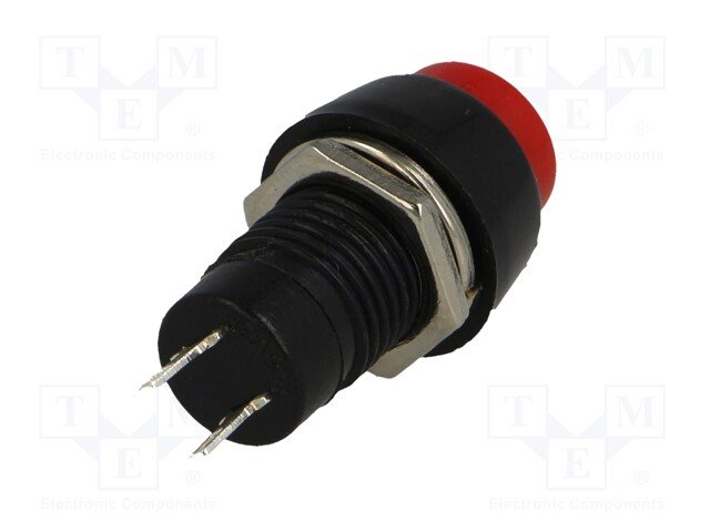 Poga SPST-NO, OFF-(ON), 1A/250VAC, M10, Ø14.5 x 25mm, sarkana krāsa, bez fiksacijas