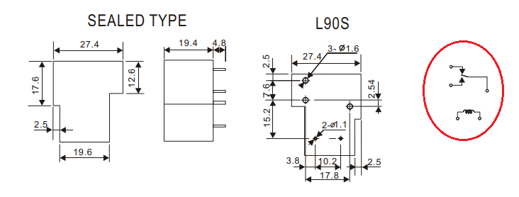 Relejs DC5V, SPDT, 30A/240VAC, 20A/30VDC, 27Ω(650mA), viens kontakts uz pārslēgšanu, 28x28x25mm, RAYEX ELECTRONICS